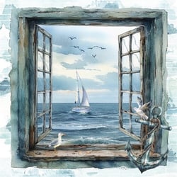 Lot de 4 serviettes en papier découpage collage 33 cm VUE SUR LA MER