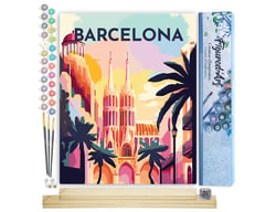 Peinture par Numéro Figured'Art - Affiche Vintage Barcelone - Kit de Loisir Créatif DIY Numéro d'Art Complet - 40x50cm toile roulée + châssis en bois à monter