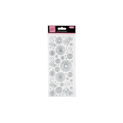 Planche de stickers pailletés argent fleurs
