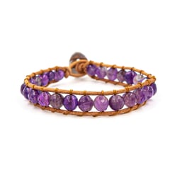 Bracelet Facelia en pierres Améthyste et cuir véritable - Sloya