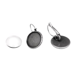 Monture métal: Boucle d'oreille,1,7cm, avec cabochon, 1paire, argent ancien