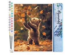 Peinture par Numéro Figured'Art - Ourson et feuilles tombantes - Kit de Loisir Créatif DIY Numéro d'Art Complet - 40x50cm sans châssis en bois