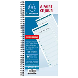 Carnet spiralé 29,7x14cm - A faire ce jour - 125 feuilles - x 5 - Exacompta