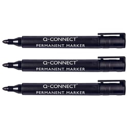 Lot de 3 marqueurs permanents - Q-CONNECT - Pointe ogive - Tracé 3 mm - Noir