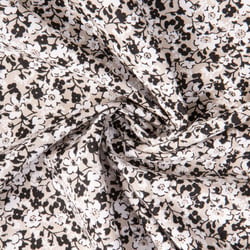 Tissu Toile Polycoton Liana fleurs Blanc et Noir sur fond Naturel
