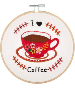 Kit de Broderie "I Love Coffee" avec Cercle en Bois de 15 cm – Trimits 58 I love coffee
