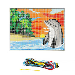 Kit complet canevas 15 x 20 cm motif dauphin bord de mer