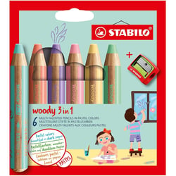 Lot de 5 crayons de couleur STABILO Woody 3en1 - Pastel - Étui carton de 6 crayons + 1 taille-crayons