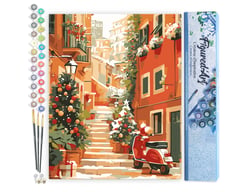 Peinture par Numéro Figured'Art - Escalier enneigé à Noël - Kit de Loisir Créatif DIY Numéro d'Art Complet - 40x50cm sans châssis en bois