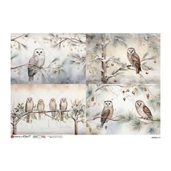 1 feuille de papier de riz 22.5 x 32 cm découpage collage Paper Designs CHOUETTE BRANCHE HIVER NEIGE 0213