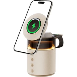 FORCE PLAY Enceinte Bluetooth et Station de Charge Sans Fil Induction MagSafe 15W Beige