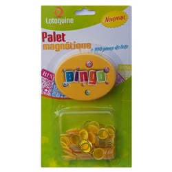 Palet magnetique bingo jaune + 100 pions de loto - ramasse pions - lotoquine