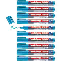 Lot de 10 marqueurs pour tableaux blancs EDDING 360 - Bleu clair - Pointe 1,5-3 mm