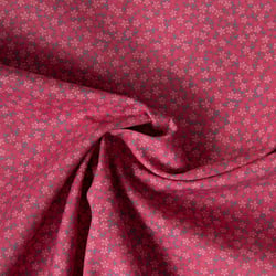 Tissu Voile de Coton digital imprimé marguerites miniatures rose clair & bleu grisé sur fond Rose fuchsia