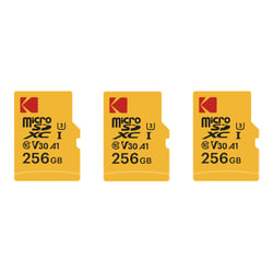 Kodak Lot de 3 Cartes Mémoire Micro SD 256 Go – Classe 10 – Haute Performance avec Adaptateurs pour Smartphones, Caméras, Tablettes et Consoles