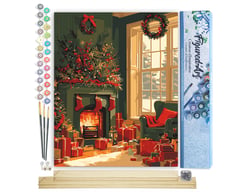 Peinture par Numéro Figured'Art - Feu de Cheminée à Noël - Kit de Loisir Créatif DIY Numéro d'Art Complet - 40x50cm toile roulée + châssis en bois à monter