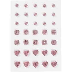 Pierres de strass, rond, carré, coeur, dim. 6+8+10 mm, rose, 35 pièces/ 1 Pq.