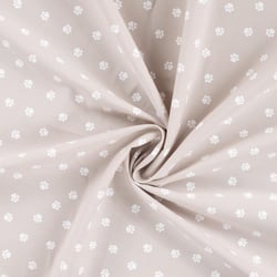 Tissu Popeline de Coton  empreintes de pattes blanches Zumi sur fond Taupe