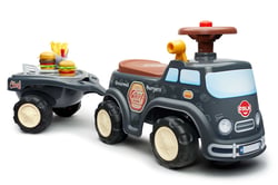 Porteur Food Truck 1er âge avec volant directionnel avec klaxon, remorque et accessoires - Gris - Dès 12 Mois - 100% Fabriqué en France - FALK