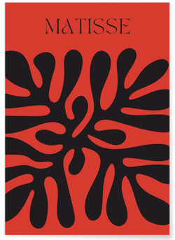 Affiche Matisse minimaliste – Motif organique noir et rouge | A3 : 29,7x42cm