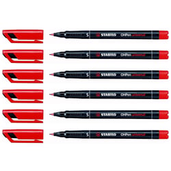 Lot de 6 feutres permanents pointe fine 0,4 mm - STABILO OHPen Universal - Rouge