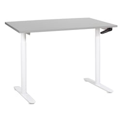Bureau Réglable Manuellement Plateau Gris et Structure Acier Blanc 120 x 72 cm Hauteur Ajustable Assis Debout Pieds Ronds Design Moderne