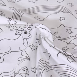Tissu Coton à colorier Animaux  et étoiles sur fond Blanc
