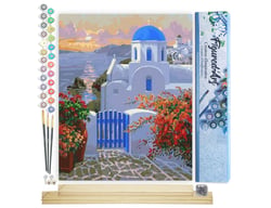 Peinture par Numéro Figured'Art - Petit Village grec - Kit de Loisir Créatif DIY Numéro d'Art Complet - 40x50cm toile roulée + châssis en bois à monter