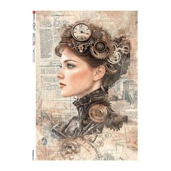 1 feuille de papier de riz 22.5 x 32 cm découpage collage Paper Designs FEMME STEAMPUNK 0005