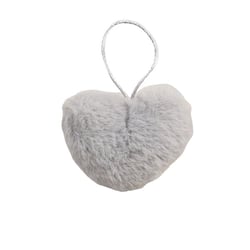 Pompon fourrure artificielle cœur 45x 65mm gris clair