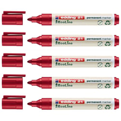 Lot de 5 marqueurs permanents pointe ronde moyenne - EDDING - EcoLine 21 - Rouge