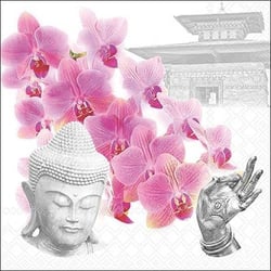 Lot de 4 serviettes en papier découpage collage 33 cm FLEUR ORCHIDEE BOUDDHA F 825