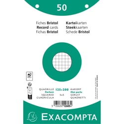Paquet 50 fiches sous film - bristol quadrillé 5x5 perforé 125x200mm - Blanc - x 24 - Exacompta