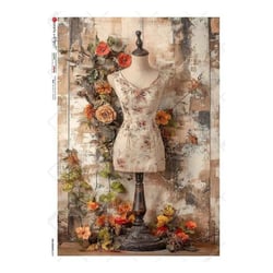 1 feuille de papier de riz 22.5 x 32 cm découpage collage Paper Designs VINTAGE MANEQUIN FLEUR 0049