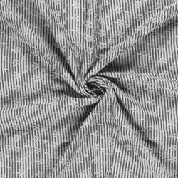 Tissu Popeline de Coton  Brodé petites fleurs rayures Blanc sur fond Noir