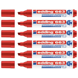 Lot de 6 marqueurs effaçables - EDDING - Rouge - Pointe biseautée 1-5 mm