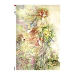 1 feuille de papier de riz 22.5 x 32 cm découpage collage Paper Designs FEMME FLEUR OISEAU CANARD 0037