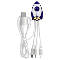 YELLO KOKO Câble 5 en 1 Andy XXL Micro USB / USB C / Lightning vers USB A et C Fusée 1m Blanc / Bleu