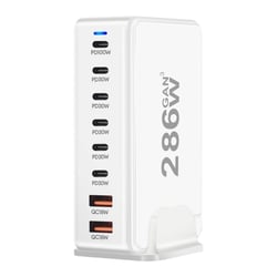 Avizar Station de Charge 286W GaN 3 avec 6x USB-C et 2x USB Prise UE Blanc
