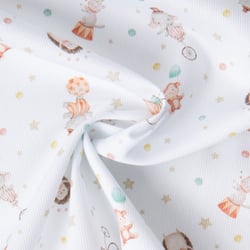 Tissu Pique de Coton  Nube Circus sur fond Blanc