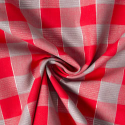 Tissu Coton Tartan Ecossais rouge Lurex sur fond Gris
