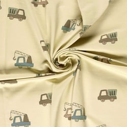 Tissu Sweat léger French Terry Tim petits camion sur fond Beige