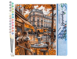 Peinture par Numéro Figured'Art - Pause café en Automne - Kit de Loisir Créatif DIY Numéro d'Art Complet - 40x50cm sans châssis en bois
