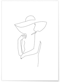 Affiche Line Art Women Hat 2 | A3 : 29,7x42cm