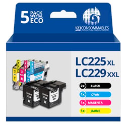 Pack compatible avec BROTHER LC225XL/LC229XXL 5 cartouches - 123CONSOMMABLES