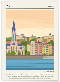 Affiche ville Lyon Vintage | A3 : 29,7x42cm