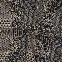 Tissu Batik de Coton patchwork graphique sur fond Noir profond