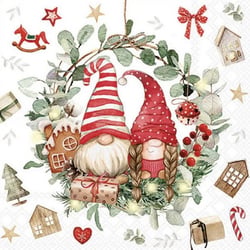 Lot de 4 serviettes en papier découpage collage 33 cm GNOMES DE NOEL N 601