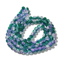 Fil de 105 Perles ronde en verre craquelé cristal 8 mm VERT MAUVE