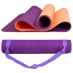 Tapis de Yoga VIOLET CORAIL TPE dim. 183x61x0,6 cm + Sangle de transport et d’étirements en Coton